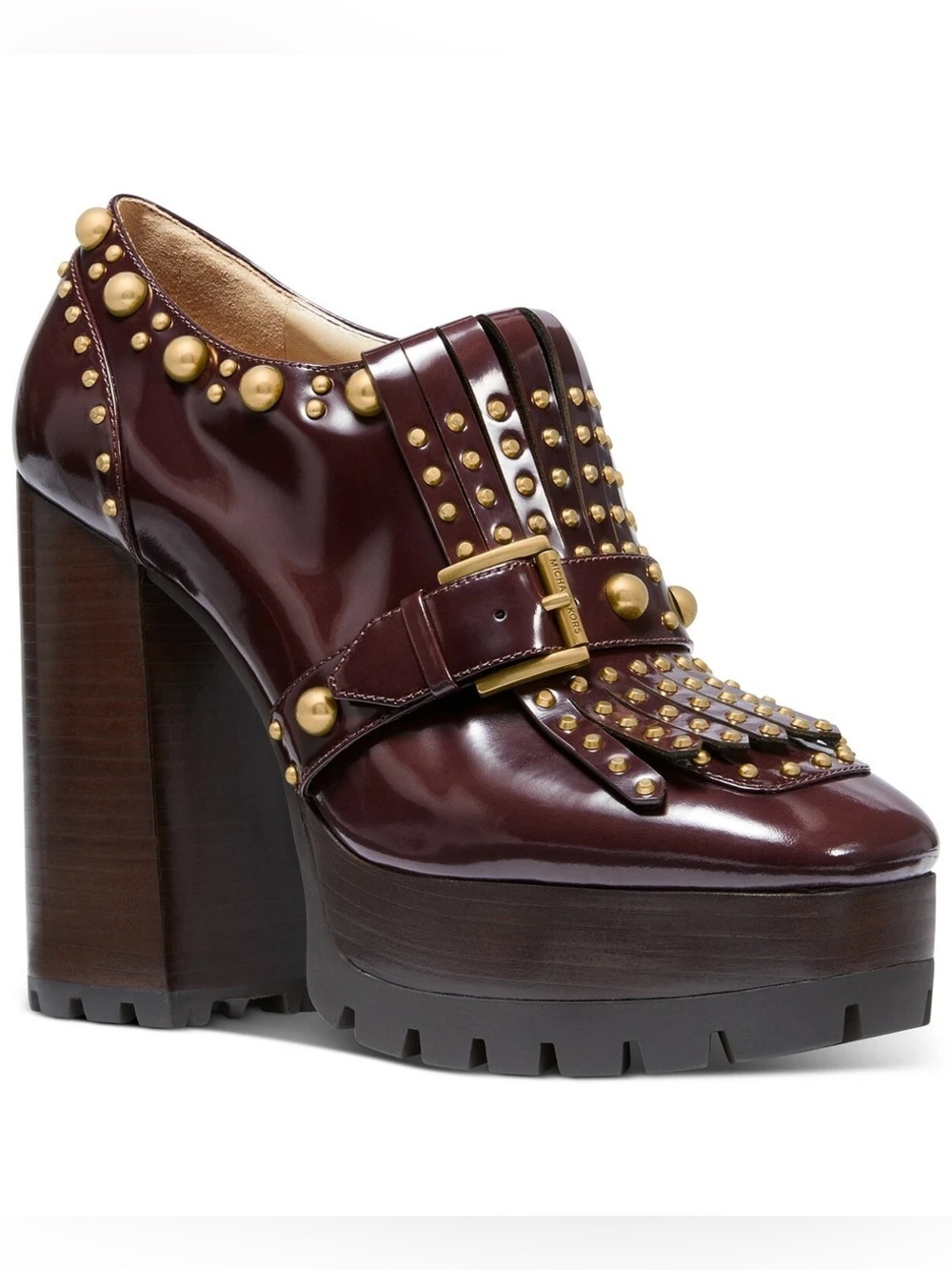 Michael Kors Alberta Studded Leather Platform Loafers